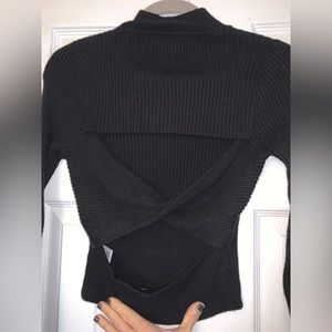 Blue Blush Ribbed Black Sweater with Open Criss Cross Back Size Small